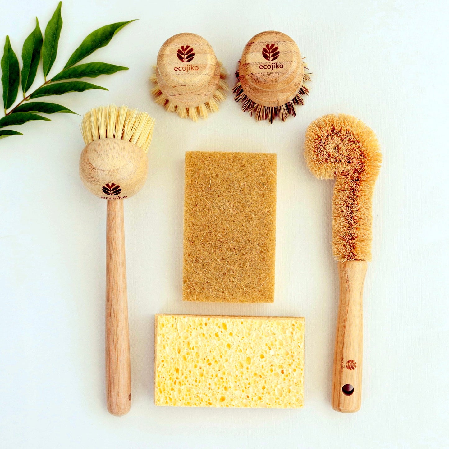 Zero Waste Kitchen Starter Kit | Natural Wooden Bamboo and Plant Based Brushes, Bamboo Dish Cloth and Cellulose Sponge Scourer Dish Brush Gift Set